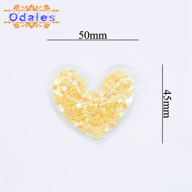 12Pcs Kawaii Heart Pads Appliques Accessories for DIY Hairband Transparent Leather Patches with Bling Loose Star Sequins