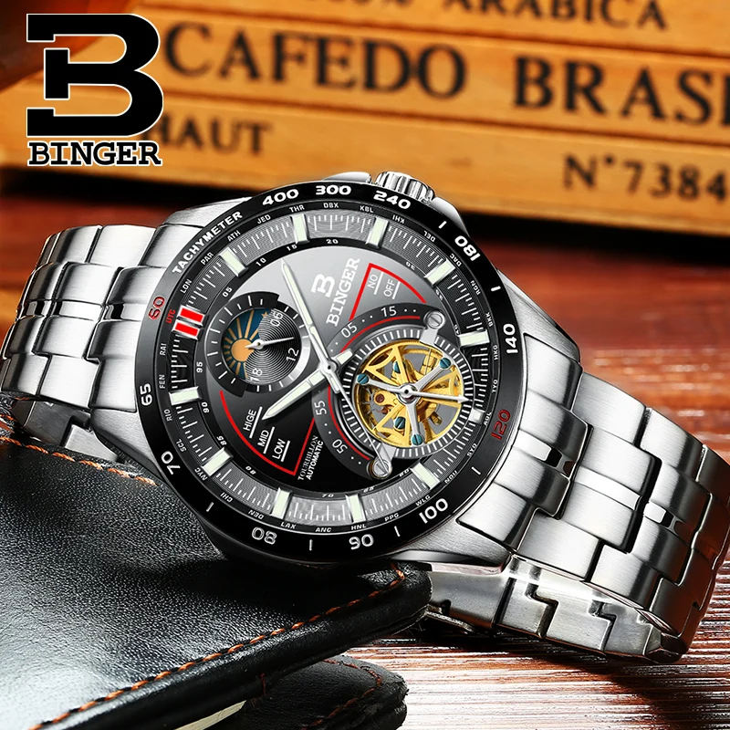 Швейцарские мужские часы BINGER, люксовый бренд, мужские часы с турбийоном, автоматические механические часы, сапфировые часы со скелетом, reloj hombre