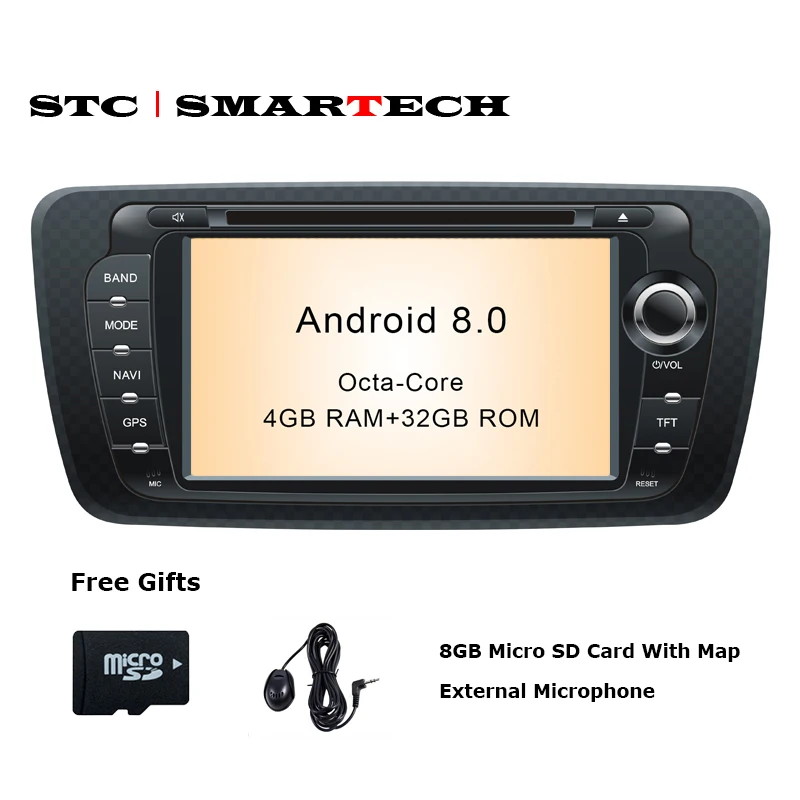 

SMARTECH 2 Din Car Radio GPS Android 8.0 Octa Core 4GB RAM 32GB ROM Car DVD Player for Seat Ibiza 2009 2010 2011 2012 2013