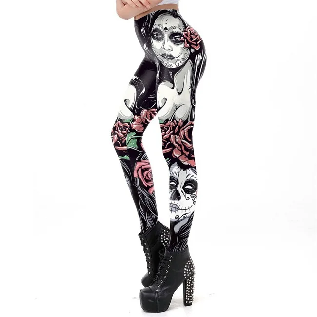 Женские зимние леггинсы NADANBAO с 3D принтом The Dead Girl? Sugar Skull, леггинсы для фитнеса, женские штаны размера плюс - Цвет: KDK1911
