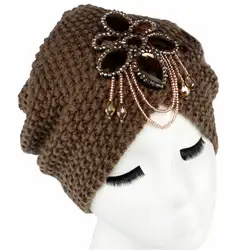 VIIANLES вязаные головные уборы шапки женские металлические шапки с украшением тюрбан модные зимние шапки Теплые мягкие вязаные шапки женская