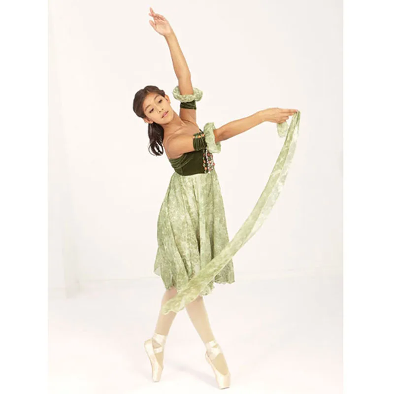 Оливковое балерина с длинным балетное платье для изумрудно-балетки, взрослые дети зеленый бархат цветочное оформление балетные костюмы