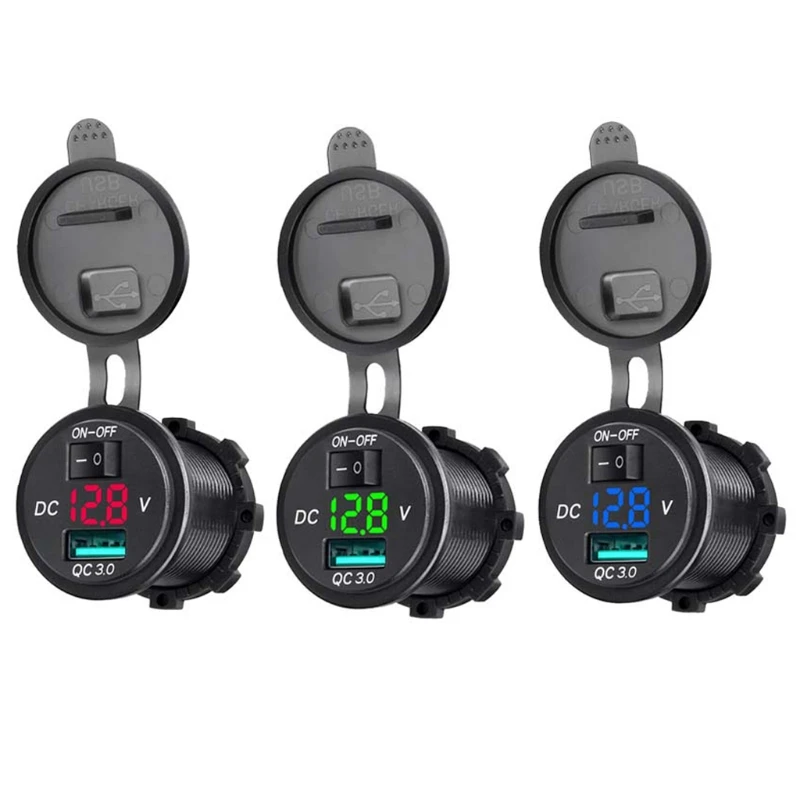 

Quick Charge 3.0 USB Car Charger Socket LED Voltmeter Switch For Car Marine ATV
