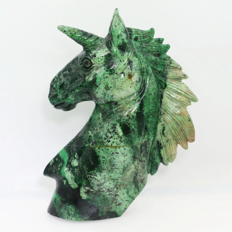 

6.65"EPIDOTE JASPER Handmade Carved Crystal Unicorn Skull Crystal Realistic Crystal Healing Furnishing Articles Figurine TD49