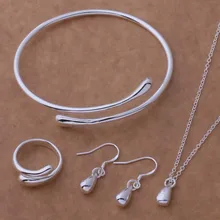 Модный Ювелирный Набор серебряная капля воды ожерелье& серьги& кольцо& браслет набор AT087-089