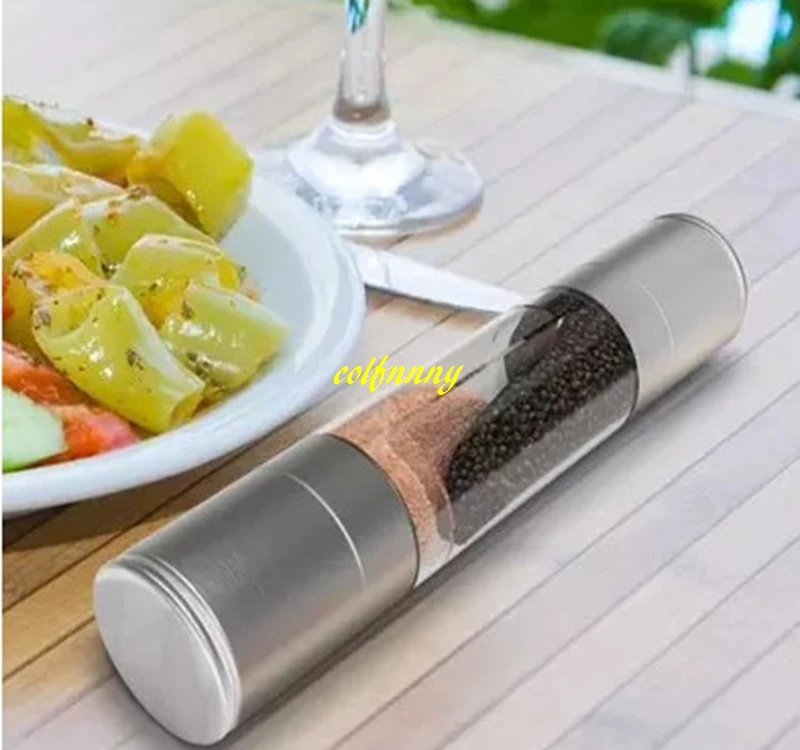 20pcs/lot 55*220mm Stainless Steel Manual Salt Pepper Mill Grinder 2 in 1 Portable Kitchen Mill Muller Tool