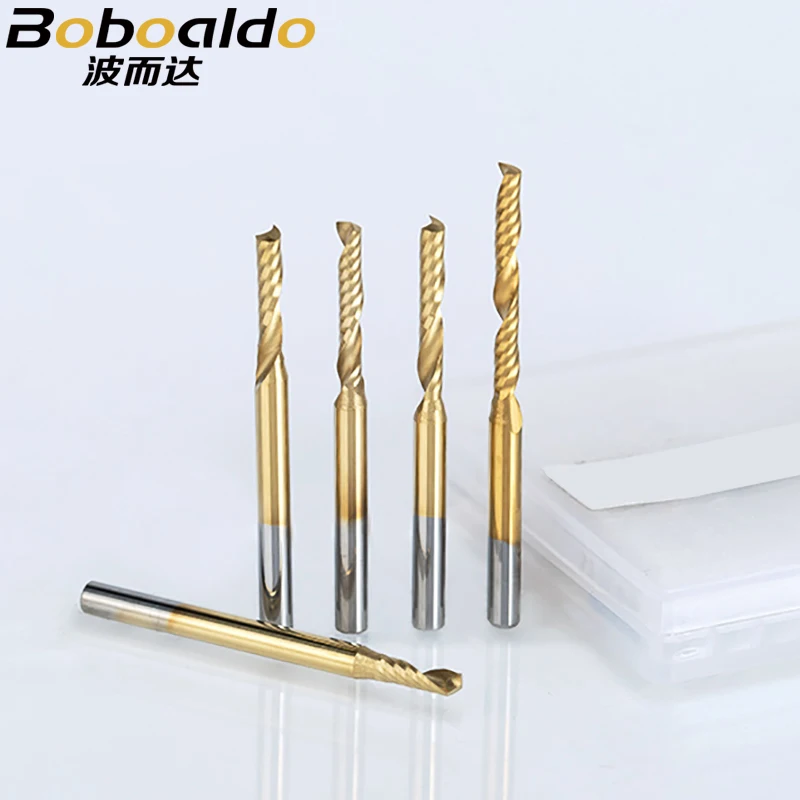 1pc 3.175mm TiN Coating Single Flute Spiral Cutter router bit CNC end mill carbide milling cutter Machine Accessories