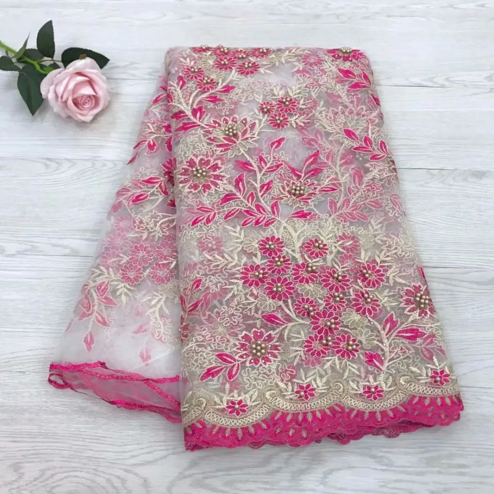 

Tulle Lace Fabric Beads Fabric Beautiful African Lace Material High Quality Nigeian French Lace Fabric For Wedding LJ811-1015