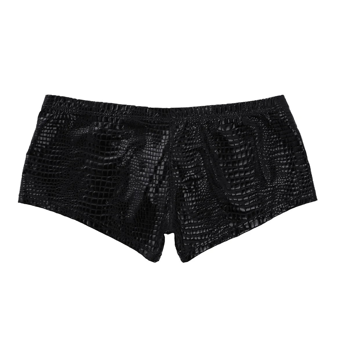 Sexy Mens Wet Look Shiny Metallic Lingerie Boxer Panties Underwear Snakeskin Printed Bulge Pouch Clubwear Low Rise Trunks Shorts