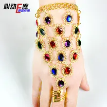Colorful gem bracelet finger one piece chain bracelet dance jewelry