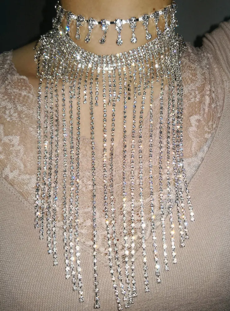 Ожерелье с бахромой воротник со стразами кисточка-чокер шарф эффектный Модный кристалл мотаться одежда для клуба, для вечеринки модные украшения для женщин