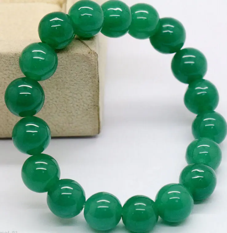

~! Green Jadeite Round Beads Bangle Bracelet 10mm