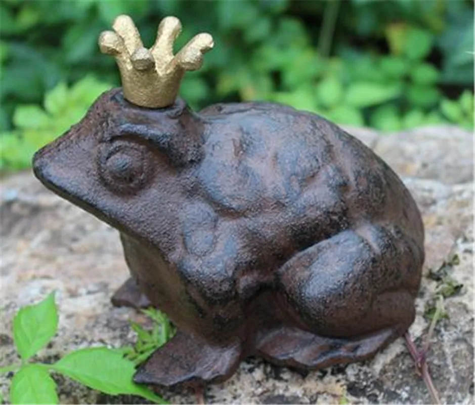 Set of 2 Charming Crowned Frog Prince Cast Iron Figural Sculpture Statue Vintage Ornament Home Garden Accent Cottage House Decor Set of 2 Charming Crowned Frog Prince Cast Iron Figural Sculpture Statue Vintage Ornament Home Garden Accent Cottage House Decor