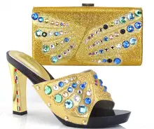 GOLD Neue ankunft fashion11cm peep toe talian schuhe mit passenden taschen set neue mode steine blume Afrikanische schuhe und tasche sets