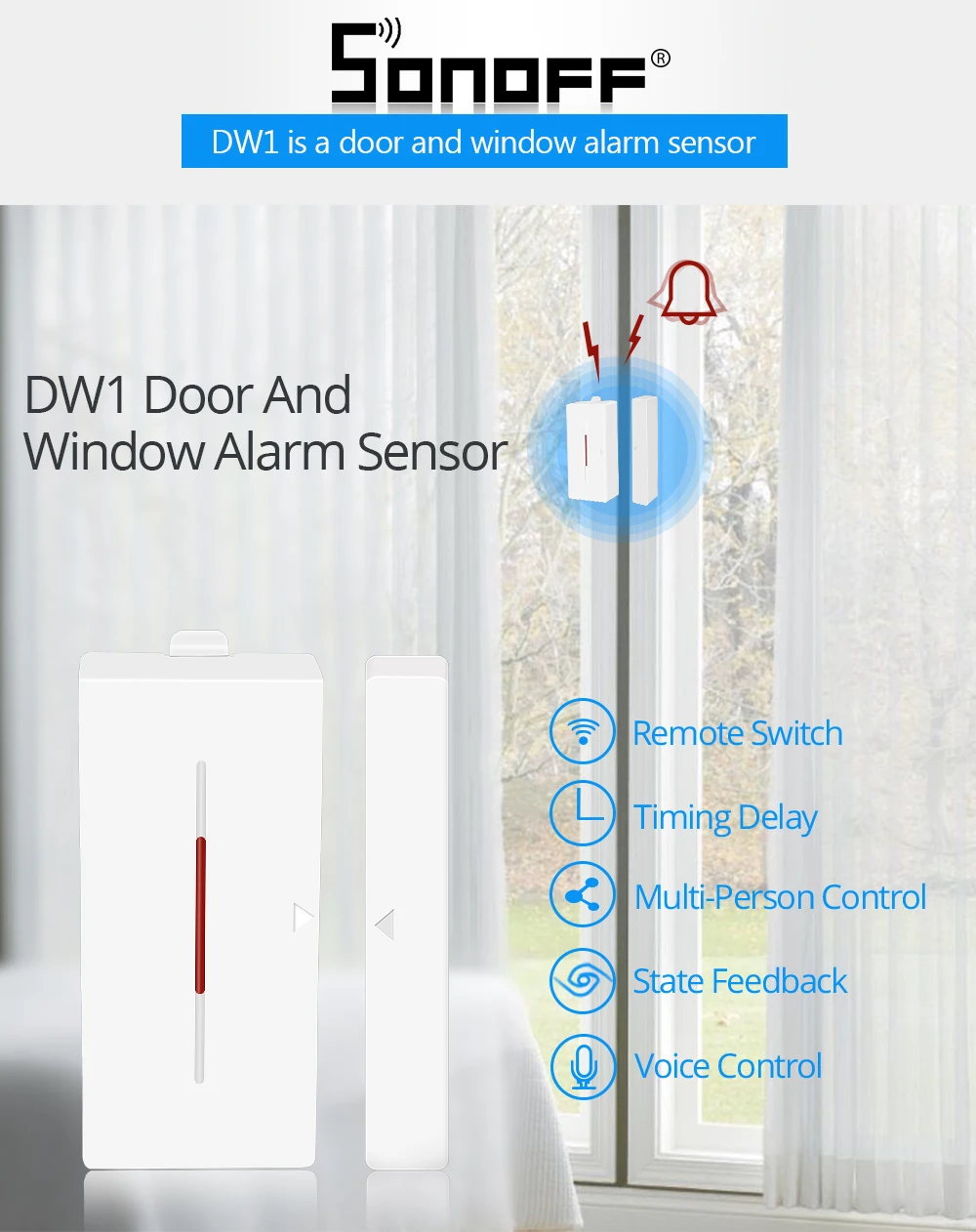 SONOFF DW1 433 МГц wifi датчик сигнализации для дверей и окон магнитный беспроводной детектор Поддержка RF мост контроль умный дом система безопасности