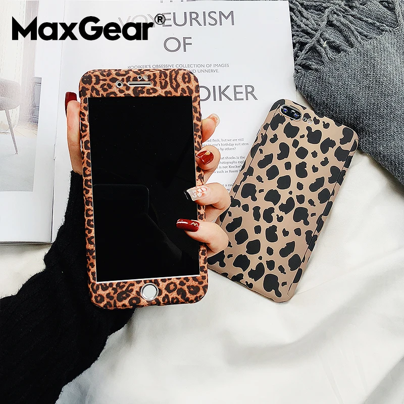 

360 Degree Full Body Protection Phone Case Jet For iPhone 7 X 5 6 6S 8 Plus Case Cover XS MAX XR Luxury Leopard Print Hard Coque