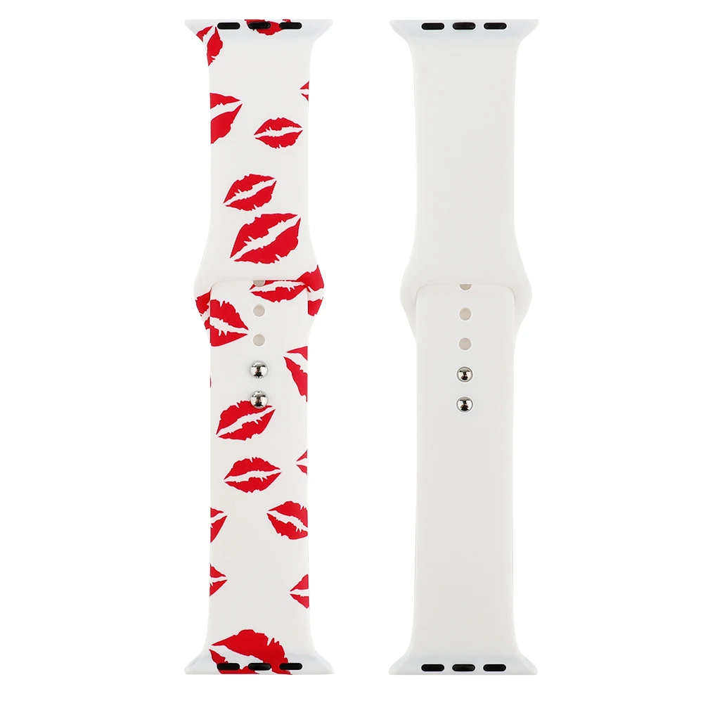 Sport Floral Silicone Strap For Apple Watch Band 42mm 44mm 38mm 40mm Series 1 2 3 4 5 Strap Red Lip Bracelet For iWatch Bands