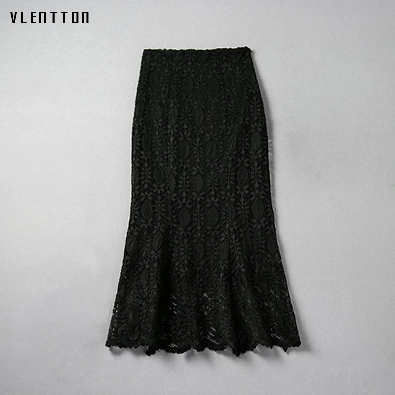 

Fashion Spring Summer Sexy Slim Women Skirt 2018 New High Waist Black Trumpet Mermaid Lace OL Skirts