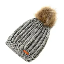 Осенне-зимняя женская шапка с помпоном из искусственного меха, теплая вязаная шапка, повседневная шапка для активного отдыха LBY2018