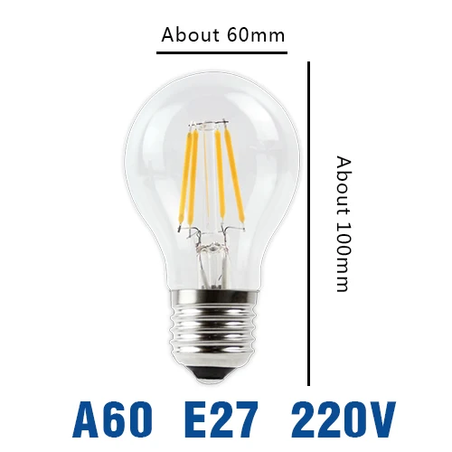 Светодиодный лампочка накаливания E27 E14, винтажная лампа Эдисона 220 В, 110 В, ретро светильник в виде свечи, глобус, ампула, светильник ing COB, домашний декор с регулируемой яркостью - Испускаемый цвет: A60 Bulb E27 220V