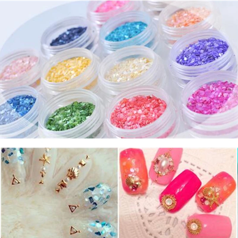 

12 Colors Set Crushed Shell Chips Powder Dust Glitter For Nails Polish Gel UV Acrylic 3D Tips Nail Art Decoration Tools Manicure