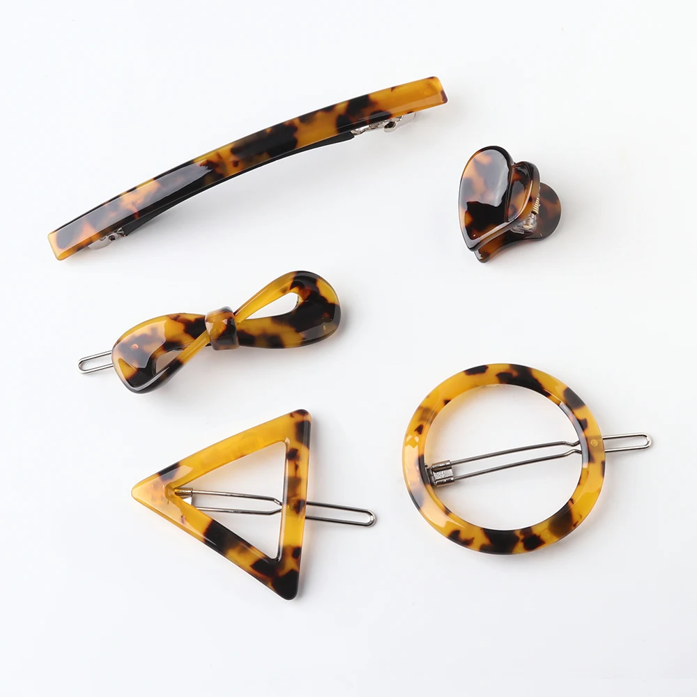 Women Hairpin Acrylic Hair Clip Triangle Circle Leopard Print Geometric Barrette Women Hairpin Acrylic Hair Clip Triangle Circle Leopard Print Geometric Barrette