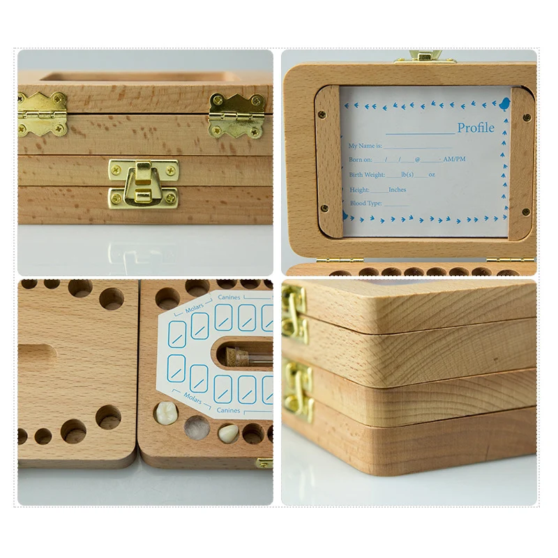 English Wood Baby Teeth Box Save Milk Teeth Wood Storage Collecting Teeth Umbilical Cord Lanugo Baby Souvenirs baby teeth box