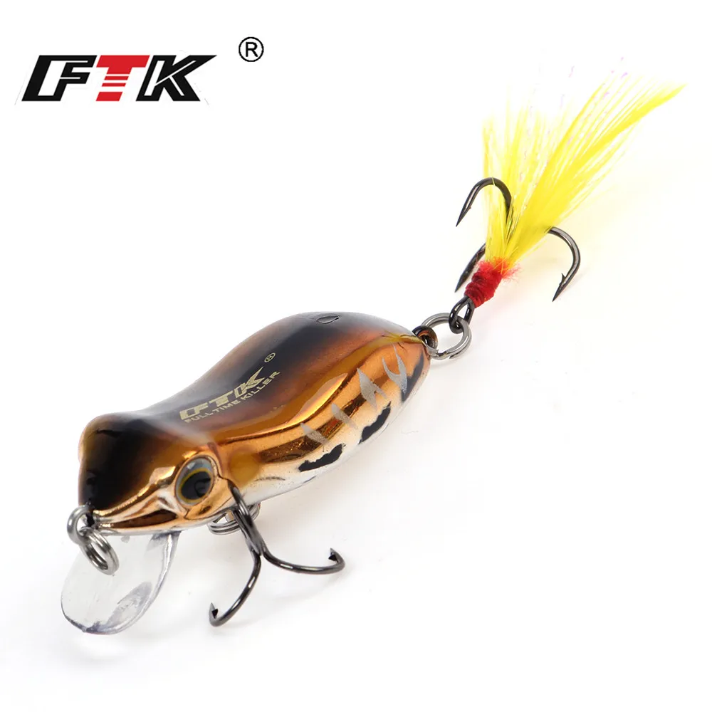 

FTK 1pc Frog Fishing Lure 50mm 6.5g Hard Bass Bait With Treble Hook Fishing Tackle Popper Snakehead Swimbait Sinking Wobblers