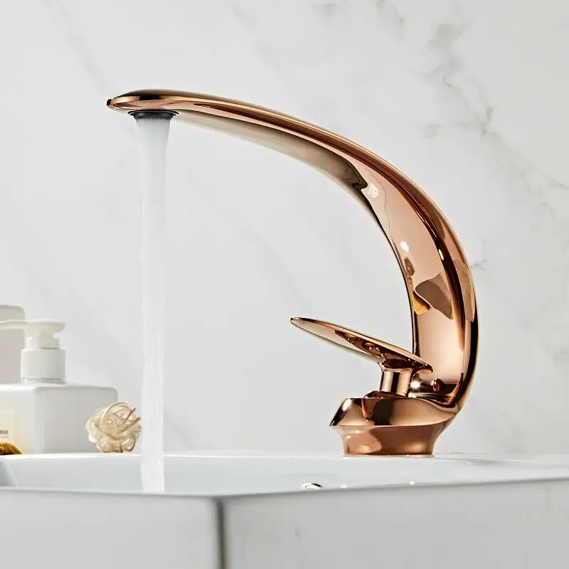 Online Becken Wasserhahn Rose Gold Schwarz Gold Bad Waschbecken Mischbatterie Messing waschbecken Wasserhahn Einzigen Griff Einzigen Loch kran Für Bad