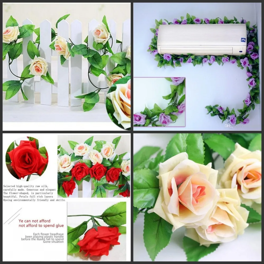 240cm Fake Silk Roses Ivy Vine Artificial Flowers with