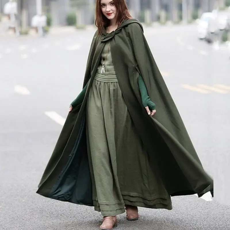Autumn Casual Poncho Gothic Plus Size Black Women Cape Button Hooded Winter 2019 Female Goth Fashion Capes Street Outerwear Coat