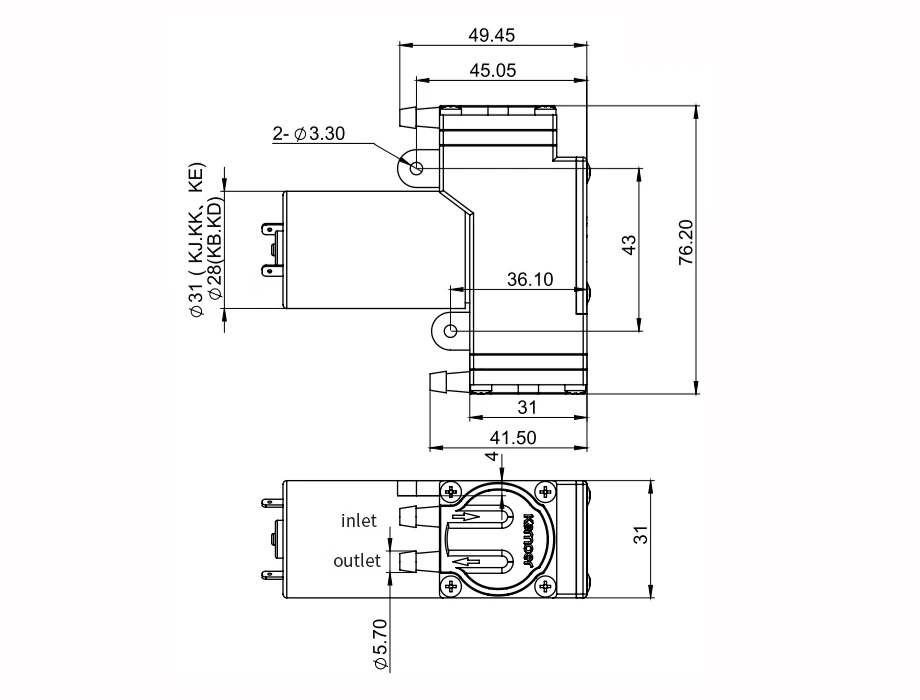 Kamoer KVP8 12 V/24 V DC вакуумный насос с начесным трикотажным/бесщеточный двигатели постоянного тока