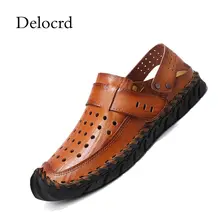 Высокое Качество Коричневые мужские сандалии из натуральной кожи мужская пляжная обувь Открытая Летняя обувь Открытые с закрытым носком Повседневное дышащая Босоножки