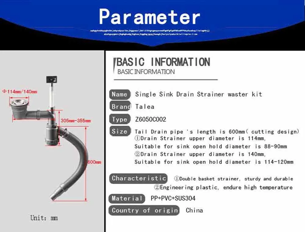 Talea раковина сливной комплект Strianer с переливом Drainer с дренажные трубы Кухонные светильники раковина дренажная система Z6050C002