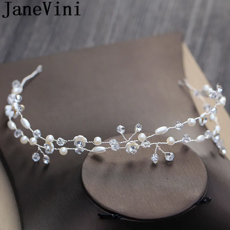 

JaneVini Bride Hair Accessories Pearl Bridal Headbands Cheveux Mariage Crystal Fashion Jewelry Women Beads Wedding Hairband 2019