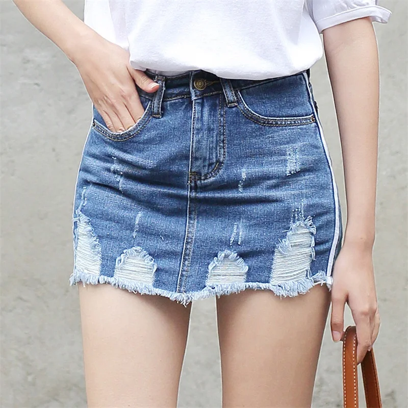 Yichaoyiliang Summer Micro Mini Denim Shorts Skirts for Women High Waist Ripped Jeans Shorts 