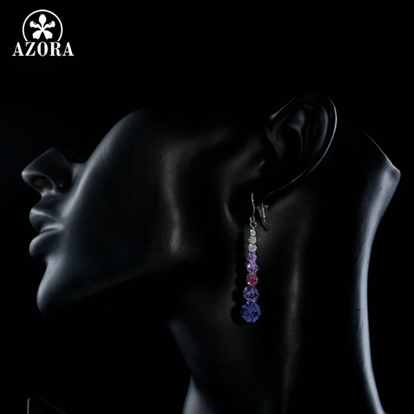 AZORA Multicolour Round Stellux Austrian Crystal Wedding Drop Earrings For Women TE0260