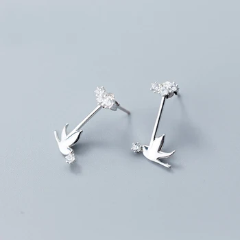 

MloveAcc Genuine 925 Sterling Silver Flying Bird Stud Earrings Clear Zircon for Women Sterling Silver Jewelry Brincos