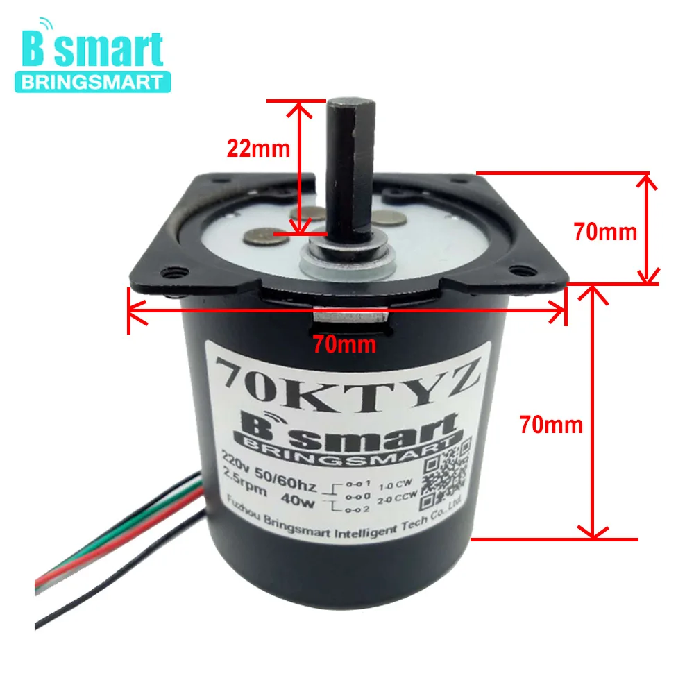 

Bringsmart 220V AC Low Speed Geared Motor 70KTYZ Synchronous Motor 40W Adjustable Direction High Torque Low Noise Motor