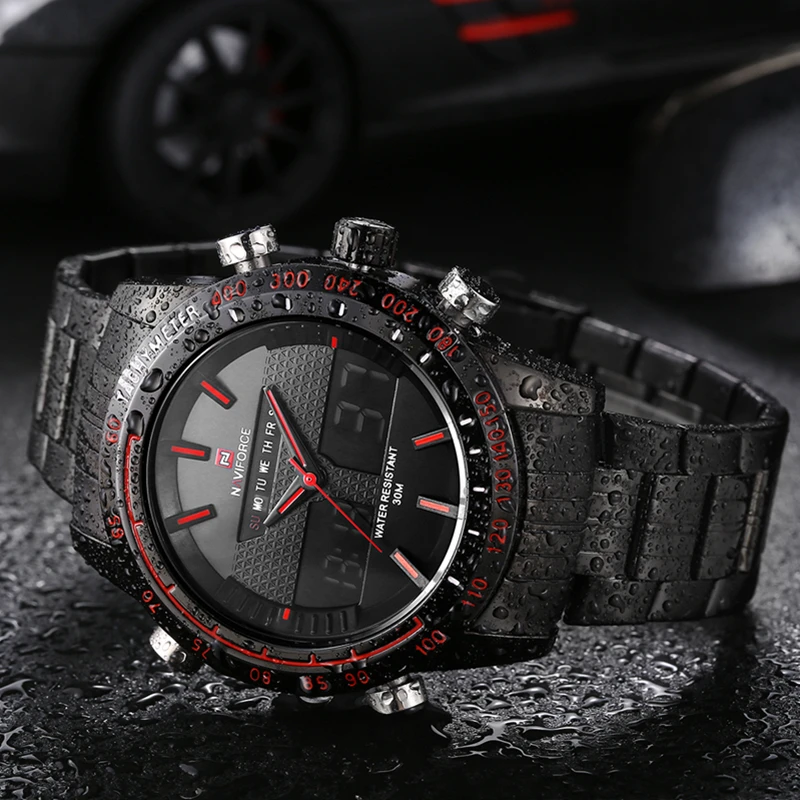 

Watches men NAVIFORCE 9024 luxury brand Full Steel Quartz Clock Digital LED Watch Army Military Sport watch relogio masculino