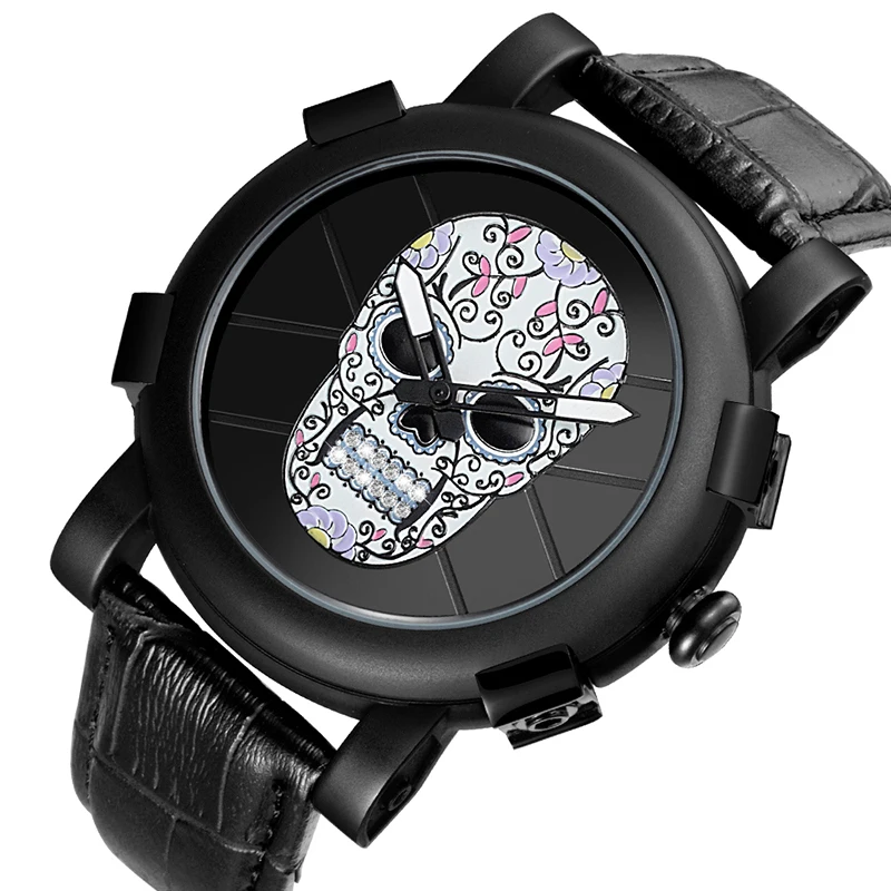 SKONE 3D череп часы для мужчин люксовый бренд натуральная кожа кварцевые мужские часы классный дизайн спортивные часы мужские Relogio Masculino