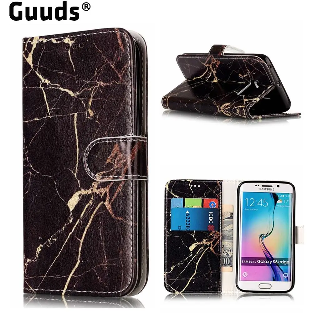 Black Gold Marble PU Leather Wallet Case for Samsung Galaxy S6 Edge G925