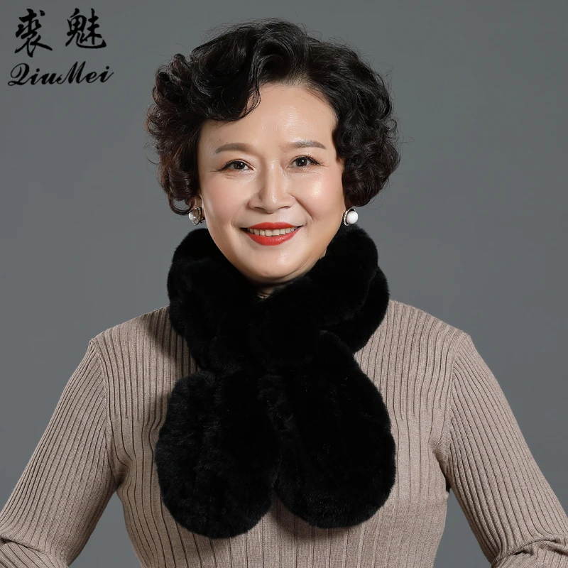 

90X13cm Real Rabbit Fur Scarf with Flower For Women Winter Female Real Fur Scarf Rabbit Fur Collar Warm Neck Women Scarves