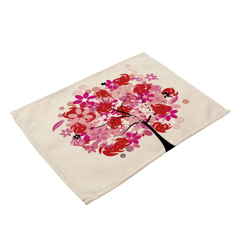 1Pcs Colorful Flower Tree Pattern Kitchen Placemat Coaster Dining Table Mat Cotton Linen Pad Cup Mats 42*32cm Home Decor MP0003 - Цвет: H