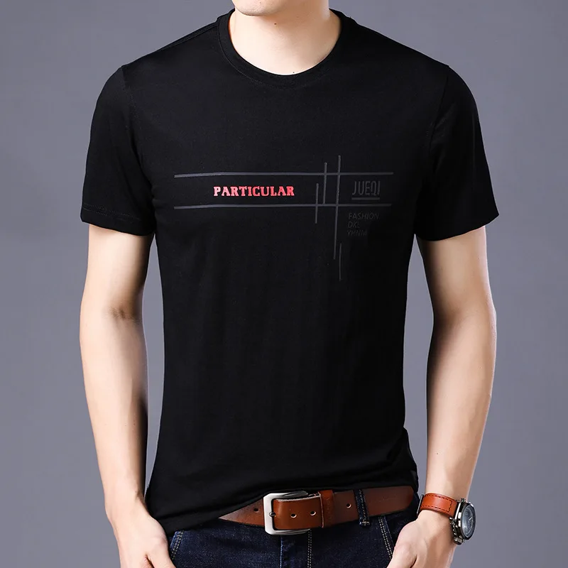 Футболка мужская с круглым вырезом модная Облегающая рубашка коротким рукавом