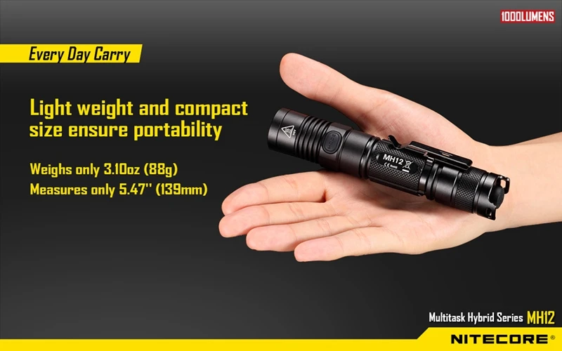 

Nitecore MH12 1000 lumens CREE XM-L2 U2 LED flashlight waterproof Not Battery