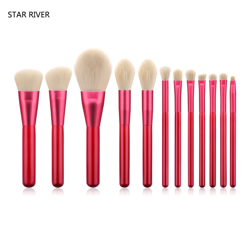 12pcs Premium Elegant Red Makeup Brushes Set Powder Blush Eyeshadow Blending Sculpting Highlighter Brush Brochas Maquillaje | Красота и