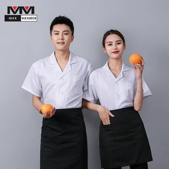 

Chef Uniform V Collar Pure White Waitress Logo Print Work Uniform Lapel Shirt Barbers Shop Fast Food Restaurant Cafe Waiter