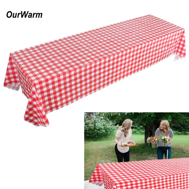 Ourwarm 137 274cm Red And White Checkered Tablecloths Disposable Ourwarm 137 274cm Red And White Checkered Tablecloths Disposable Plastic Waterproof Table Cover Birthday Picnic Party Supplies