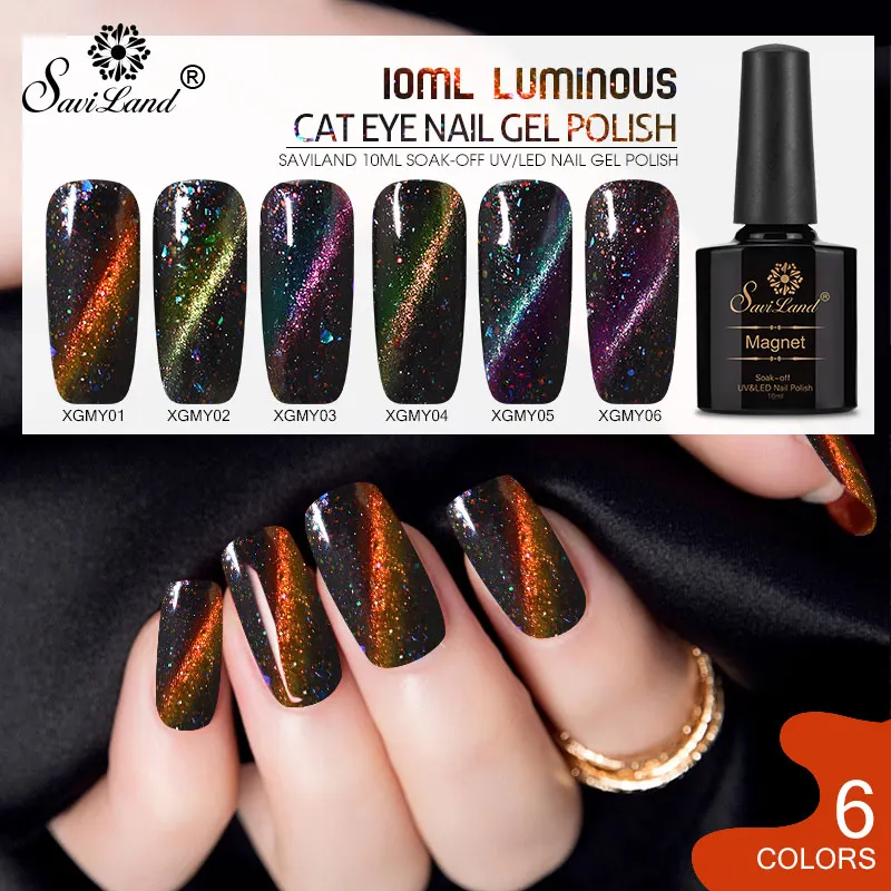 

Saviland 3D Magnet Luminous Effect Cat Eyes Nail Gel Polish Galaxy Star Cat Eye 6 Colors Uv Gel Varnish Glow In Drak Gel Lacquer